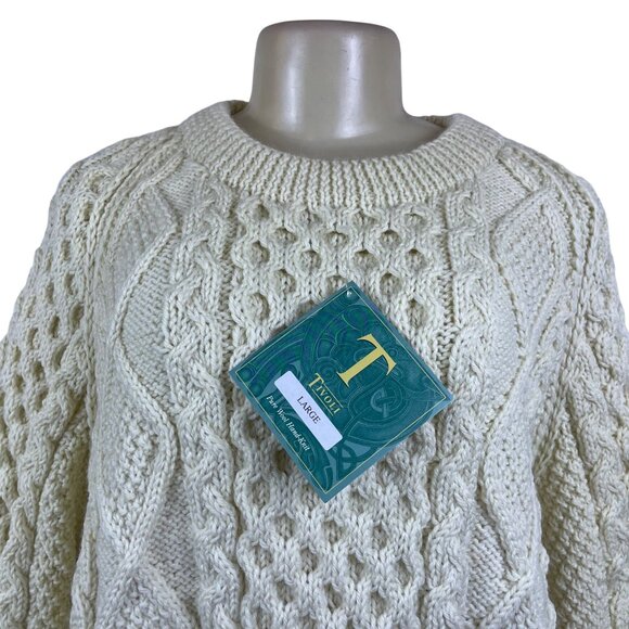 Tivoli Women’s Ivory Wool Hand-Knit Sweater Aran Cable-Knit Design Size L - New - Picture 4 of 10